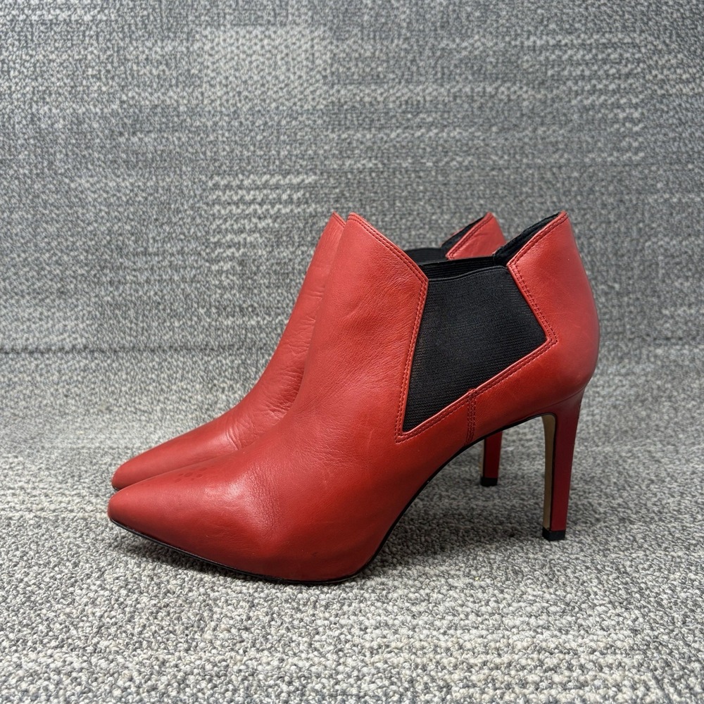 Antonio Melani Women's 9M Red Leather Pointed Toe Stiletto Chelsea Booties